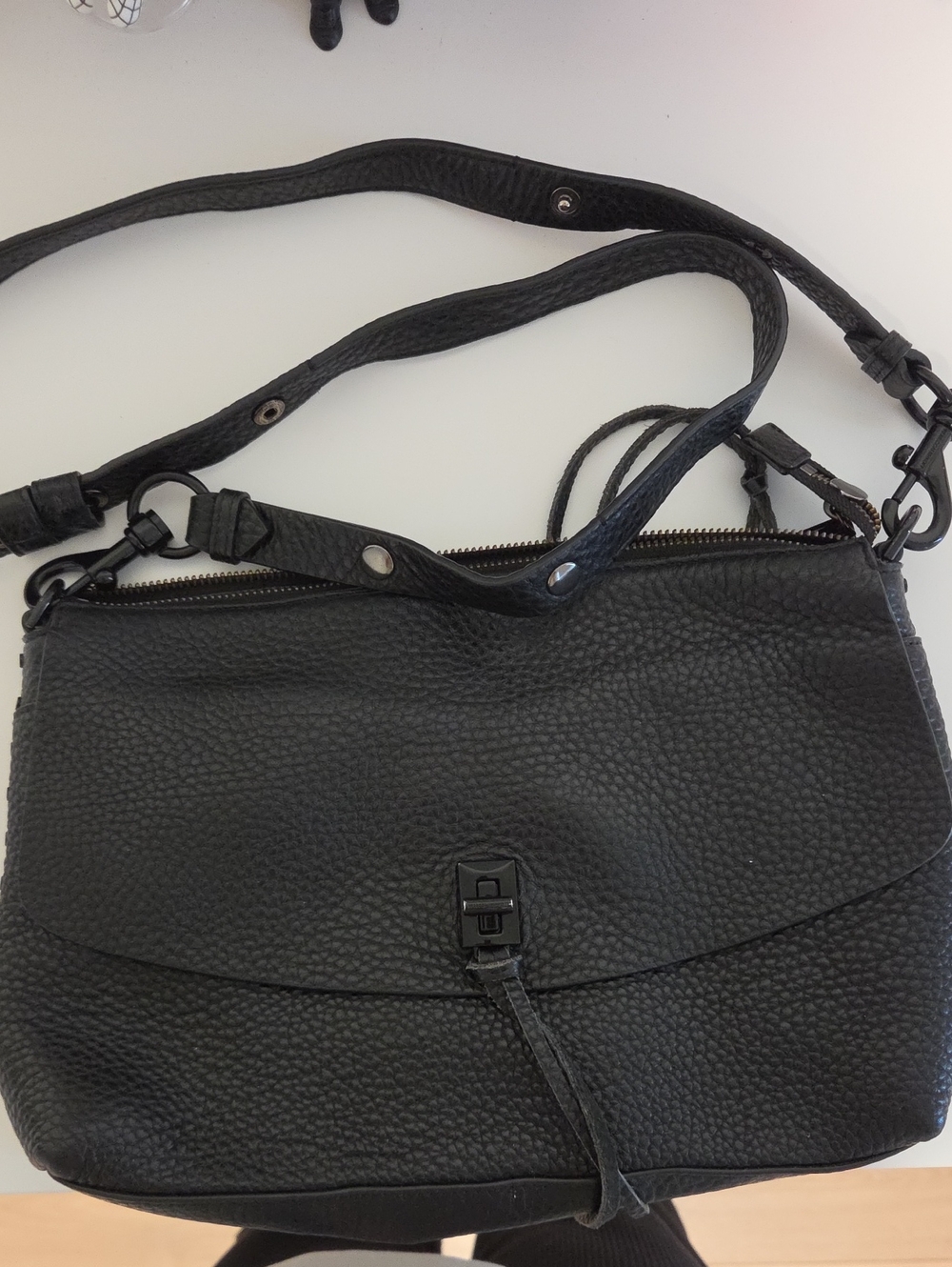Textured Black Leather Shoulder Bag - REBECCA MINKOFF